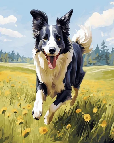 Vista 8 de ZMHZMY Pintura por números para adultos, Border Collie corriendo sobre hierba, pintura digital por números, kits en lienzo, arte de pared, paisaje