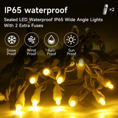 Vista 6 de Mini cadena de luces LED de 50 pies, 100 luces LED de color blanco frío con certificación UL de 0.197 in de gran angular para exteriores, luces