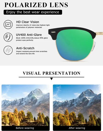 Vista 88 de AEVOGUE Gafas de sol polarizadas para mujeres y hombres semi marco retro gafas de sol AE0369