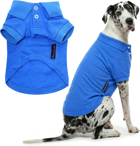 Vista 7 de Camisas Polo Parisian Pet - Camisa de Algodón Transpirable para Perros - Azul Sólido, Ropa de Verano con Capucha - Cuello con Botón para Perros