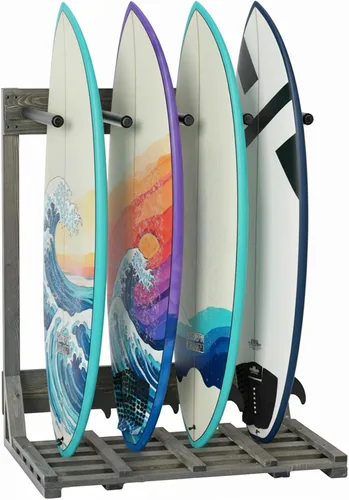 Vista 11 de MyGift Estante vertical independiente para tablas de surf de 4 pies de alto, estilo casa de playa, soporte de almacenamiento para tabla de remo SUP