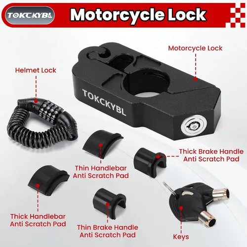 Vista 7 de Cerradura de motocicleta, casco antirrobo, bloqueo de freno y manillar, universal para motocicletas, cuatrimotos, motos de cross, ciclomotores, Negro