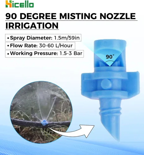 Vista 3 de 100 boquillas de riego de 90 grados, rociadores para sistema de riego de jardín, refracción con micropulverizador automatizando goteros