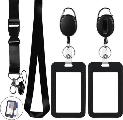 Vista 9 de Soporte retráctil para tarjetas de identificación con cordón separable, carrete de credencial resistente, llavero desmontable, soporte para tarjetas