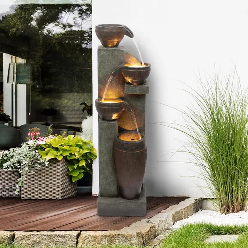 Vista 2 de Alpine Corporation TZL368 Fuente de 40" para interiores/exteriores de 4 niveles con luces LED – Maceta en cascada y cuenco, fuente de agua, elegante