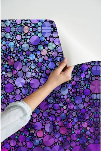 Vista 3 de Papel tapiz para despegar y pegar, formas de círculos morados, negro, geométrico, abstracto, amor, papel tapiz extraíble personalizado por