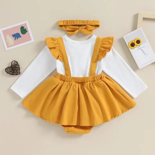 Vista 6 de Bonangber Ropa para bebé recién nacida, con volantes, manga larga, mameluco con diadema, lindo traje de otoño e invierno