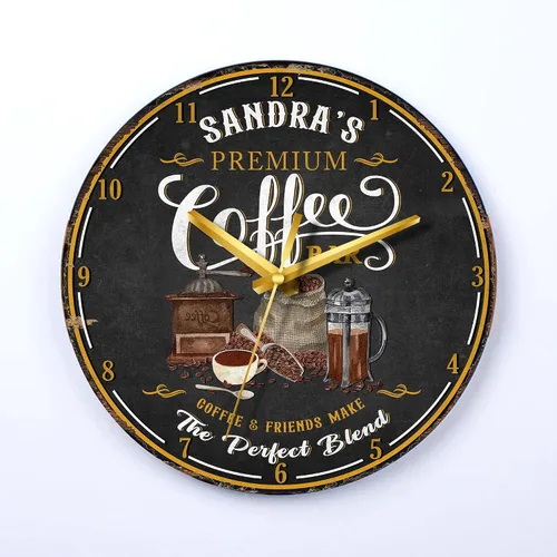 Vista 13 de V VIBEPY Reloj de madera de barra de café impreso en 2D, decoración personalizada de mesa de café, accesorios de barra de café, relojes de madera