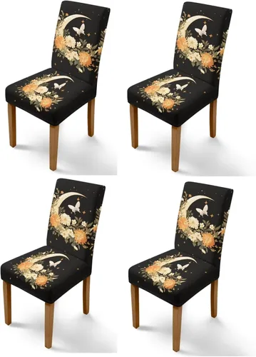 Vista 24 de HUGS IDEA Butterfly Dining Room Chair Covers Set of 2 Blue Marble Stretch Parsons Chair Slipcovers Washable Kitchen Chairs Protector Covers for