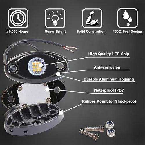 Vista 2 de Luces ledes Rock púrpura rosa con 4 cápsulas de neón de 12 V, kit de debajo de la carrocería, cúpula de arrastre, lámpara de rueda exterior