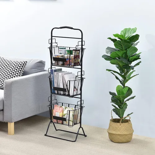 Vista 3 de oceanstar Soporte de cesta de almacenamiento de alambre de metal de 3 niveles con cestas extraíbles - Negro