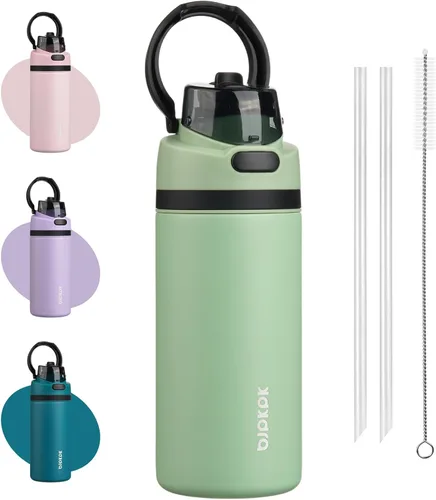 Vista 20 de BJPKPK Botella de agua aislada de 17 onzas con tapa de popote y asa, acero Verde militar