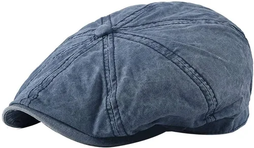 Vista 2 de Gorra plana para hombre de 8 paneles de algodón lavado al aire libre protección solar Newsboy Cap Azul denim