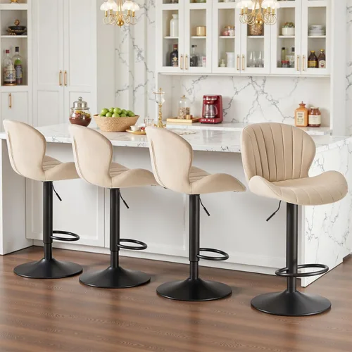 Vista 13 de Sweetcrispy Juego de 2 taburetes de bar, silla giratoria de tela de altura Beige