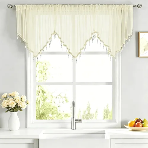 Vista 11 de WUBODTI Cortinas transparentes con cenefa con cuentas negras para ventanas, 1 unidad, cenefas de cortina semitransparentes para dormitorio y cocina