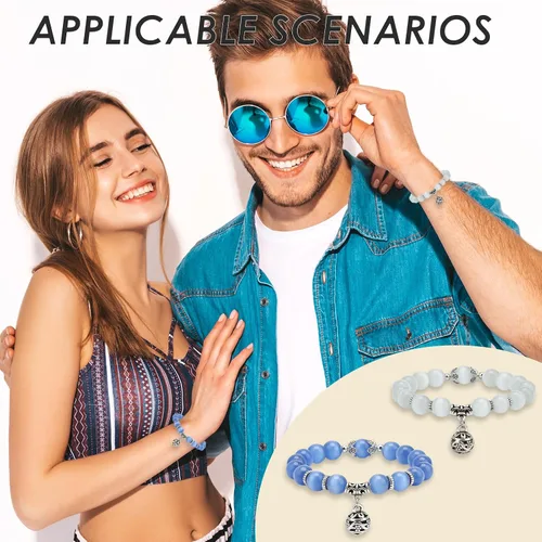 Vista 6 de Pulseras de cristal para hombres y mujeres, parejas, piedra de ópalo natural, cuentas de piedra lunar brillante, joyería de muñeca curativa