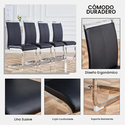 Vista 6 de NYEESS - Juego de mesa de comedor de cristal para 4, moderno juego de mesa de comedor de 63 pulgadas para 4