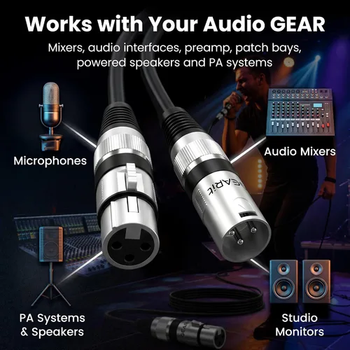 Vista 6 de GEARit XLR Cables - Paquete de 6 cables de micrófono XLR macho a hembra, cable de micrófono blindado equilibrado con conductores de cobre