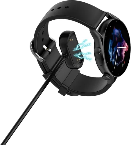 Vista 2 de Cargador de repuesto compatible con Amazfit Bip 5/Bip 5 Unity/Bip 3/Bip 3 Pro/T-Rex Pro Cable de carga magnético USB de 3.3 pies para cargador Negro