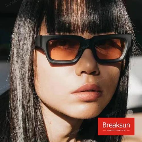Vista 2 de Breaksun Gafas de sol rectangulares gruesas para mujeres y hombres, lentes de sol cuadrados gruesos de los años 90, lentes de sol de cara pequeña