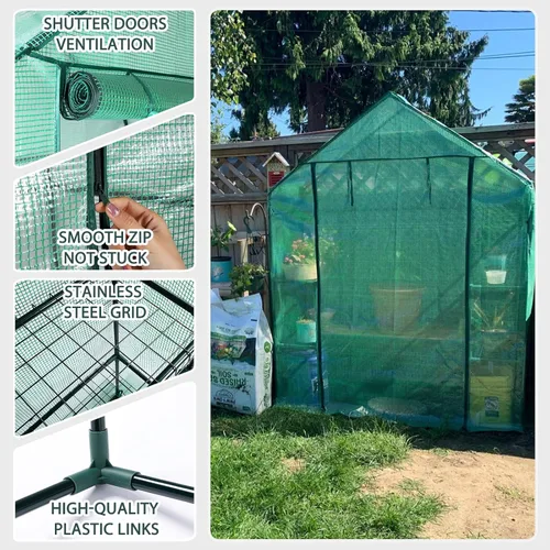 Vista 3 de Invernadero portátil para exteriores, casa de plantas de 56x30x76 con Verde