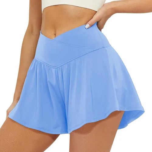 Vista 2 de FireSwan Crossover - Pantalones cortos deportivos 2 en 1 para mujer, pantalones cortos de correr fluidos con bolsillos, de elastano, mariposa