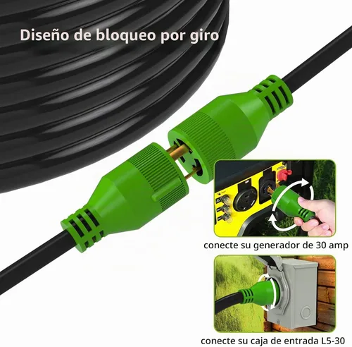 Vista 3 de RVMATE Cable de extensión para generador de 3 clavijas y 30 amperios, 10 pies, NEMA L5-30P/L5-30R 125V SJTW Jacket