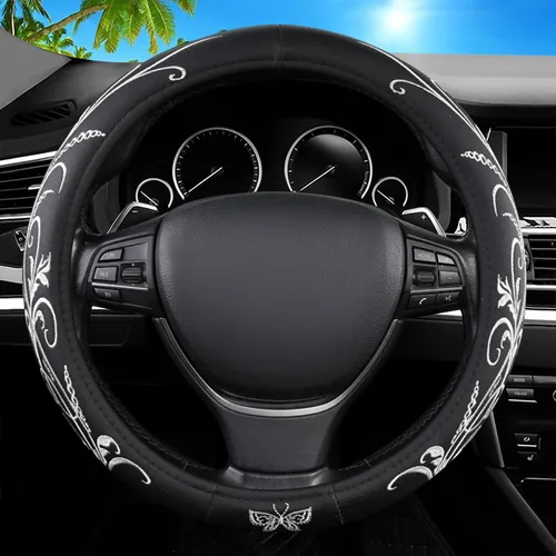 Vista 20 de Funda de cuero para volante de automóvil, material Panapi, universal de 14.5-15 pulgadas, antideslizante, transpirable, fundas para volante