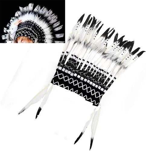 Vista 6 de Tocado indio, tocado saludable de nativos americanos, portátil para fiestas, festivales, dramas y disparos (16.5 x 11.8 x 1.6 in, negro)