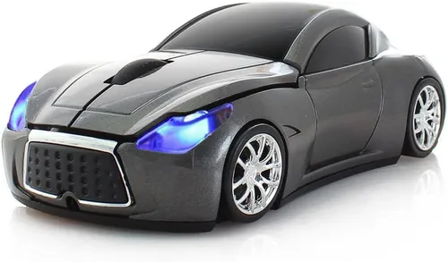 Vista 7 de Ratón inalámbrico de coche deportivo de escritorio Ordenador portátil Ratón óptico Ratones AAA Batería Nano USB 2.4GHz Gaming Mouse (negro)