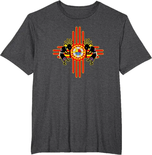 Vista 56 de Native American Kokopelli Kachina Zia Symbol 2 - Camiseta divertida para fanáticos, Negro