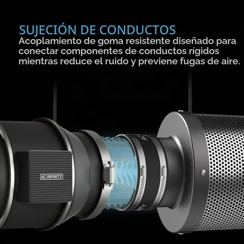 Vista 2 de Abrazadera de reducción de ruido AC Infinity de 4 pulgadas, acoplador de conducto. Stainless Steel Clamps, Flexible Rubber Coupling for Inline