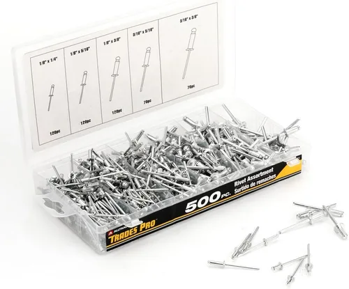 Vista 3 de Astro - Kit de remaches neumáticos y surtido de remaches de aluminio (500 piezas) Juego de accesorios de remachadora Power Pop