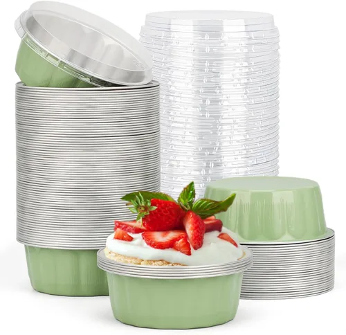 Vista 30 de Beasea Disposable Ramekins with Lids, 50 Pack 8oz 235ml Aluminum Foil Baking Cups with Lids, Aluminum Creme Brulee Ramekins Muffin Cupcake Pudding