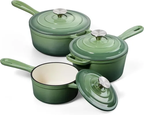 Vista 36 de Onader Sartén de hierro fundido esmaltado, cacerola pequeña de 1 cuarto de galón con tapa, olla de hierro fundido, horno holandés esmaltado, Blanco