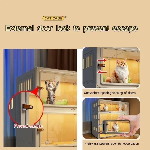 Vista 6 de Jaula grande para gatos para interiores, bonita casa para gatos con caja de arena para gatos, recintos de polietileno para interiores con puerta
