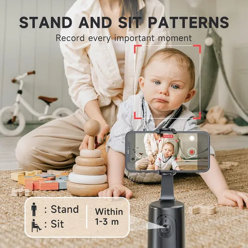 Vista 7 de Trípode de seguimiento facial automático – Soporte de teléfono de seguimiento automático de rotación de 360°, sin aplicación, soporte de cámara