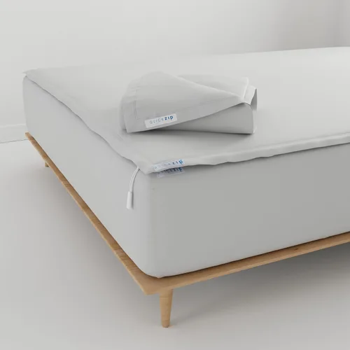 Vista 9 de QuickZip Paquete de Repuesto Fitted Plus: 1 Sábana Bajera (Base + Sábana con Cremallera) y 1 Sábana con Cremallera - Fácil de Cambiar, No se Sale