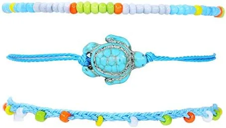 Vista 6 de Softones Tobilleras de cuerda boho para mujer, impermeables, ajustables, trenzadas, para mujer, tortuga, onda, cuentas, infinito, estrella de mar