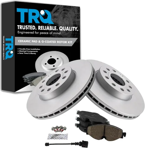 Vista 121 de TRQ Juego de pastillas de freno delantero y rotores con revestimiento de cerámica compatible con Jeep Compass Patriot 2017
