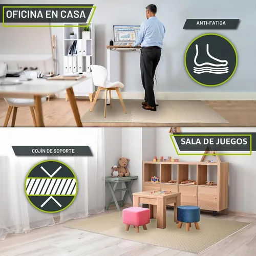 Vista 4 de ProsourceFit - Tapete de ejercicio tipo rompecabezas de ½ pulgada, losetas de espuma EVA entrelazadas para gimnasio en casa, para niños, crema, 24 x