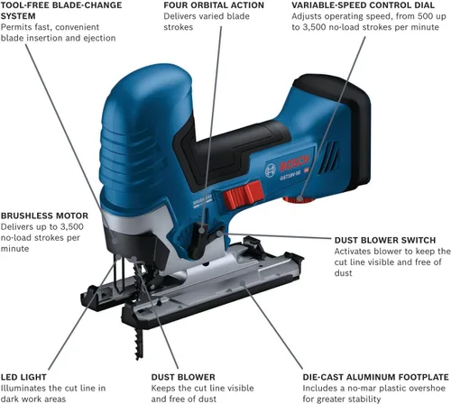 Vista 2 de BOSCH GST18V-50BN 18V Sierra de calar sin escobillas con agarre de barril (herramienta desnuda)
