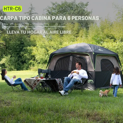 Vista 5 de Happy Travel Tent 6 Person Tents for Camping, Waterproof Easy Setup Camping Tent with Rainfly, Portable Large Family Cabin Tent with 5 Large Mesh