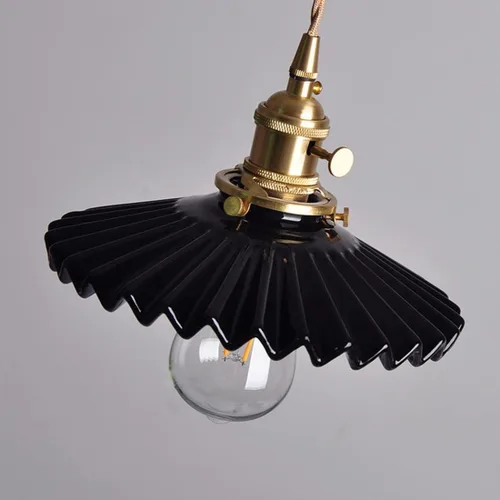 Vista 7 de Lámpara colgante de cerámica negra para isla de cocina, pantalla festoneada de cerámica, estilo granja, vintage, luces colgantes de techo