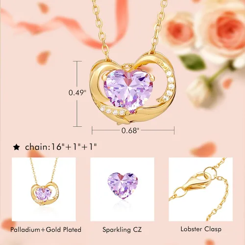 Vista 5 de Collar de corazón de plata de ley 925 con circonita cúbica, collar morado para madre, esposa, hermana, aniversario, cumpleaños, Navidad, día
