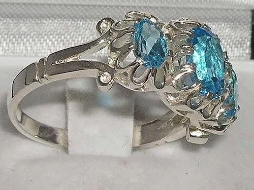 Vista 3 de Anillo de plata de ley 925 con topacio azul auténtico para mujer