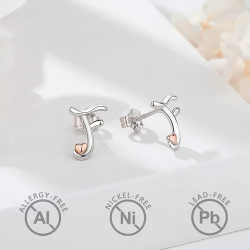 Vista 2 de CELESTIA 925 Sterling Silver Initial Earrings 26 Letter with Rose Gold Heart Earrings Studs