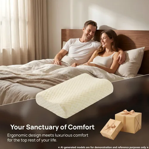 Vista 7 de Almohada cervical de espuma viscoelástica para aliviar el dolor de cuello, diseño de contorno ergonómico con funda de punto de seda de hielo lavable