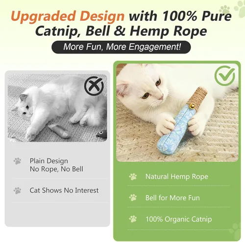 Vista 2 de Paquete de 3 juguetes de hierba gatera para gatos, divertidos juguetes para gatos con cuerda dental y cascabel, juguetes 100% orgánicos de hierba