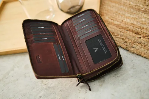 Vista 6 de Cartera de Piel RFID para Mujer Cartera Moderna RFID para Mujer con Múltiples Compartimentos Soporte para Tarjetas de Crédito Hecho a Mano
